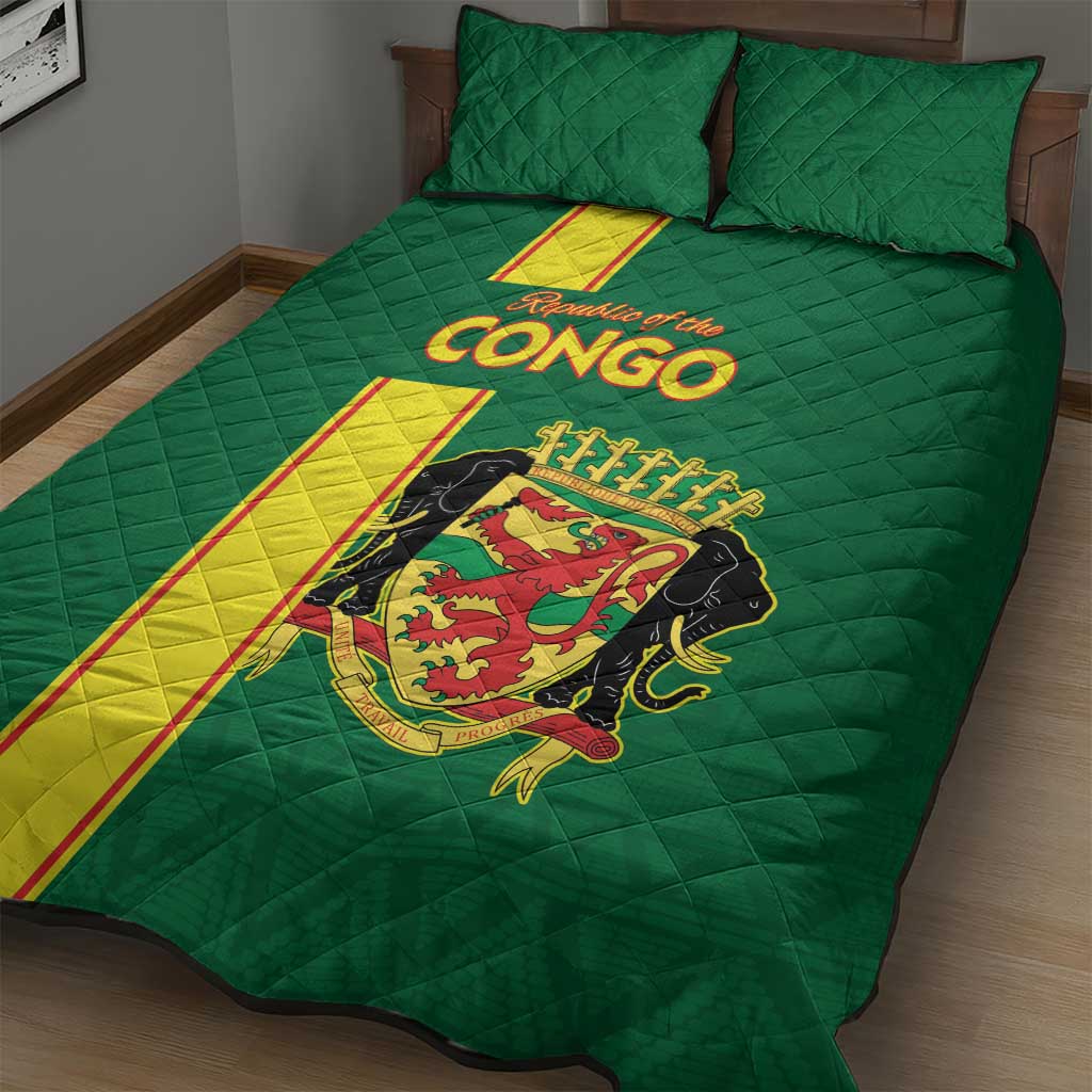 Republique du Congo Football Quilt Bed Set Go Ba Diabulu ya Mbwaki Green Color LT15