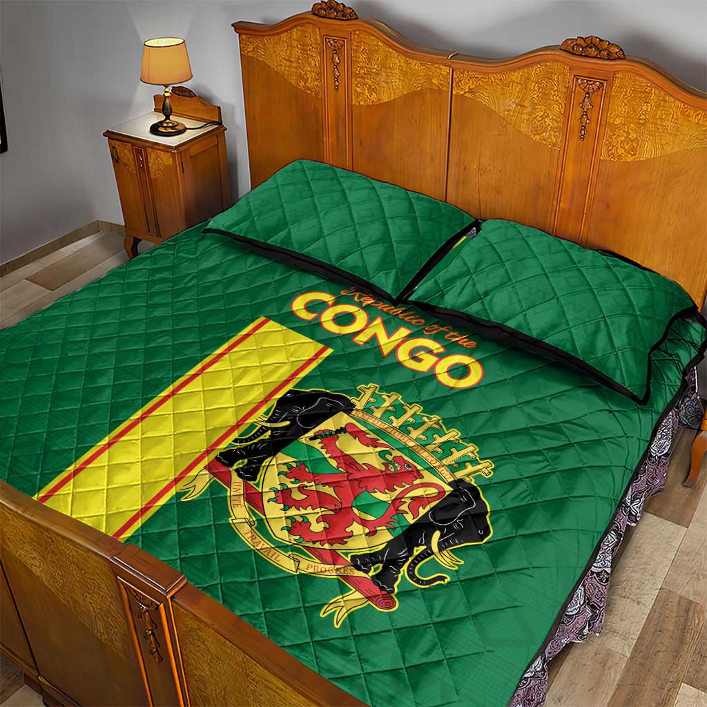 Republique du Congo Football Quilt Bed Set Go Ba Diabulu ya Mbwaki Green Color LT15