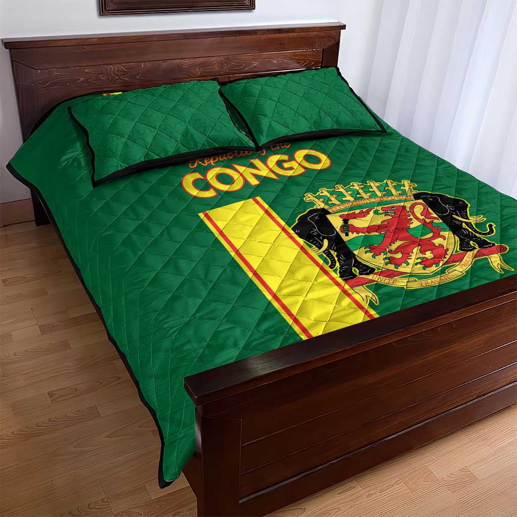 Republique du Congo Football Quilt Bed Set Go Ba Diabulu ya Mbwaki Green Color LT15