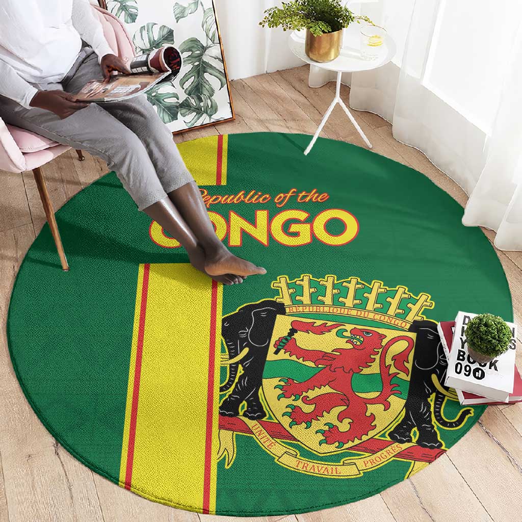 Republique du Congo Football Round Carpet Go Ba Diabulu ya Mbwaki Green Color LT15