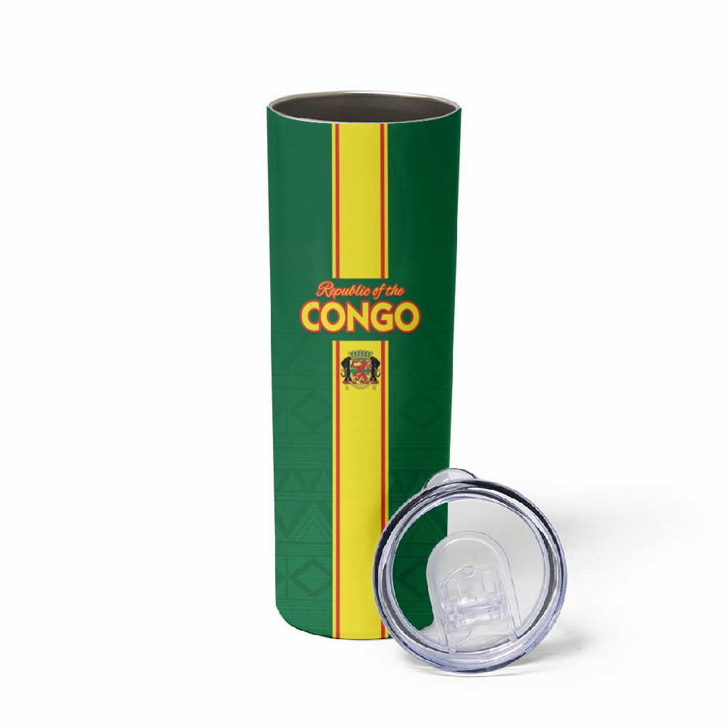 Custom Republique du Congo Football Skinny Tumbler Go Ba Diabulu ya Mbwaki Green Color LT15