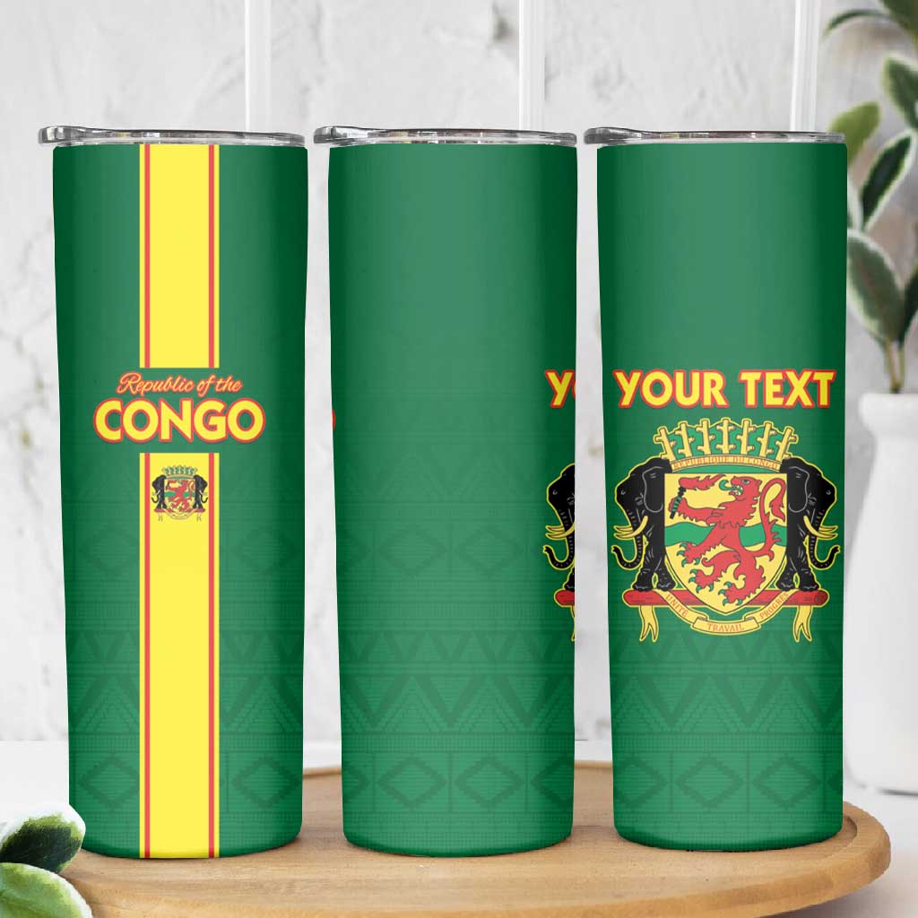 Custom Republique du Congo Football Skinny Tumbler Go Ba Diabulu ya Mbwaki Green Color LT15