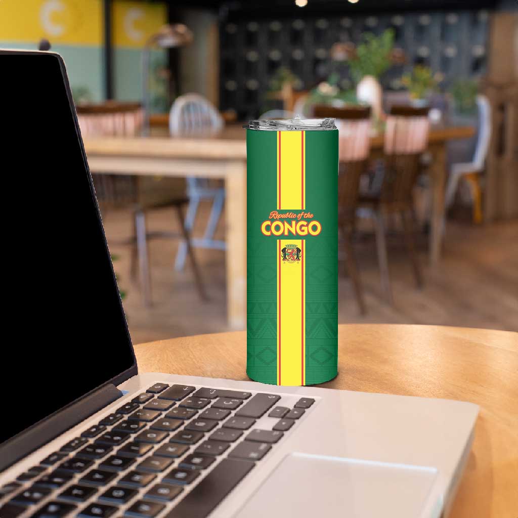 Custom Republique du Congo Football Skinny Tumbler Go Ba Diabulu ya Mbwaki Green Color LT15