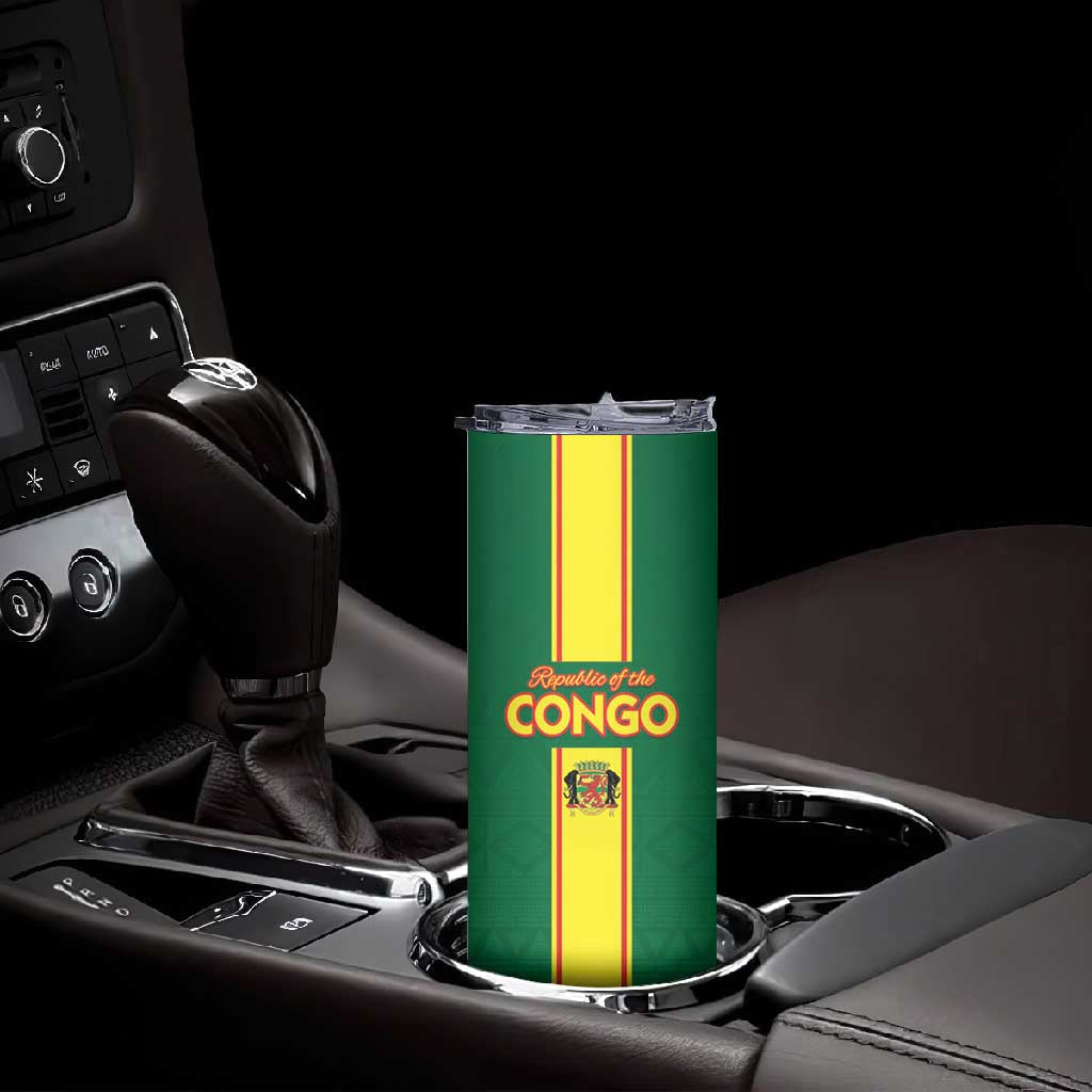Custom Republique du Congo Football Skinny Tumbler Go Ba Diabulu ya Mbwaki Green Color LT15