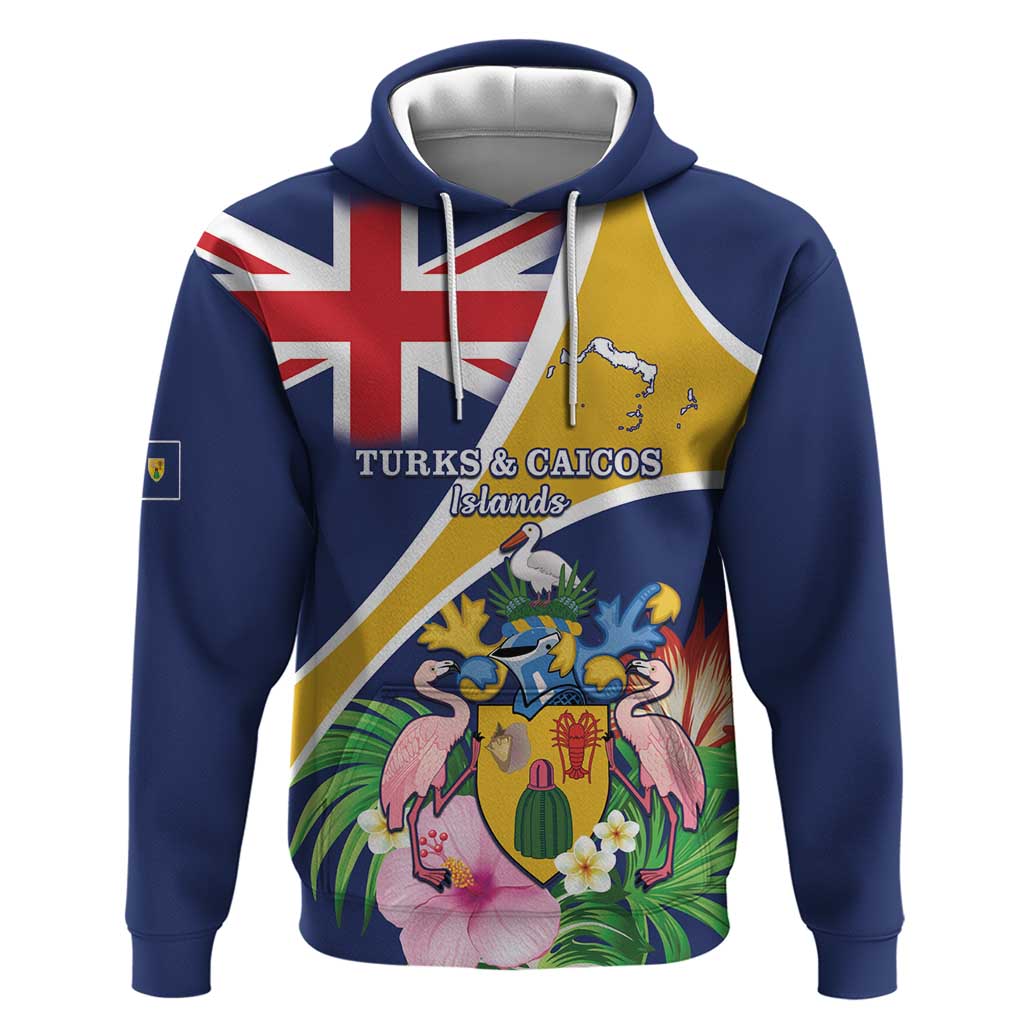 Personalised Turks And Caicos Islands Hoodie Coat Of Arms Tropical Flower LT15