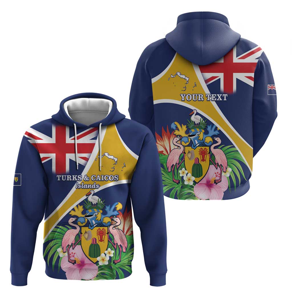 Personalised Turks And Caicos Islands Hoodie Coat Of Arms Tropical Flower LT15
