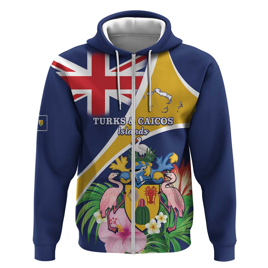 Personalised Turks And Caicos Islands Hoodie Coat Of Arms Tropical Flower LT15