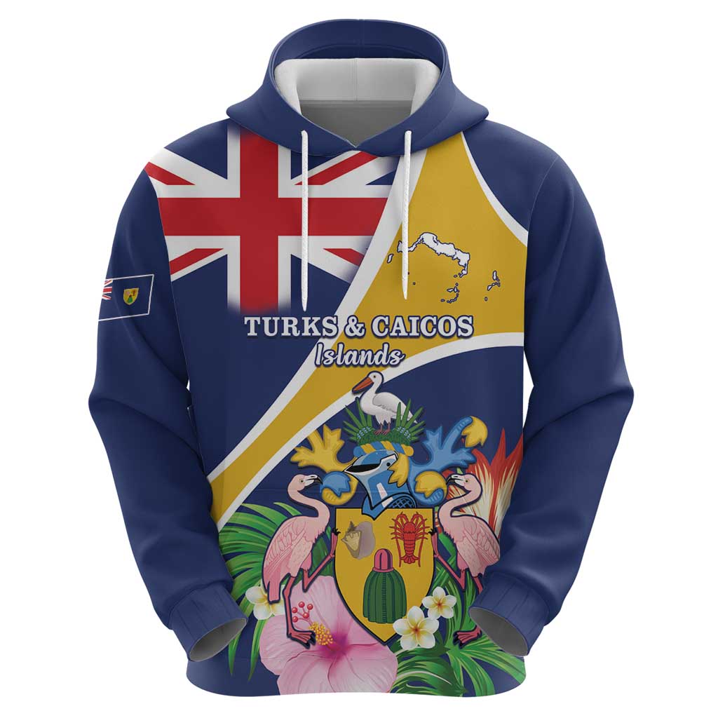 Personalised Turks And Caicos Islands Hoodie Coat Of Arms Tropical Flower LT15