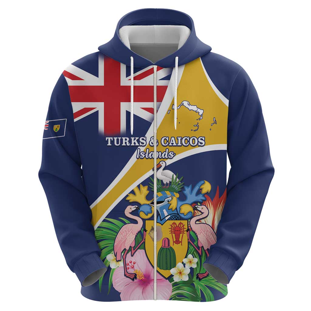 Personalised Turks And Caicos Islands Hoodie Coat Of Arms Tropical Flower LT15