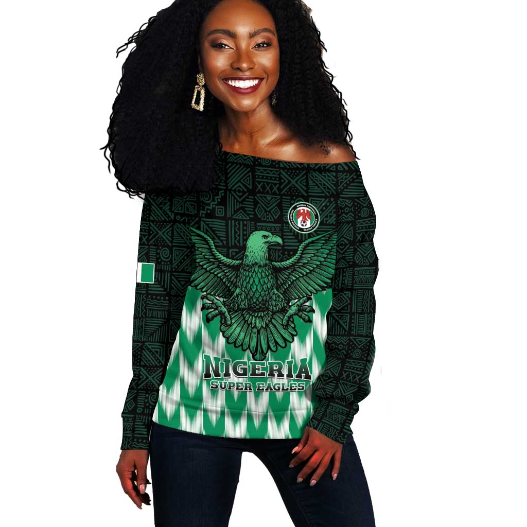 Custom Nigeria Football Off Shoulder Sweater African Pattern LT15