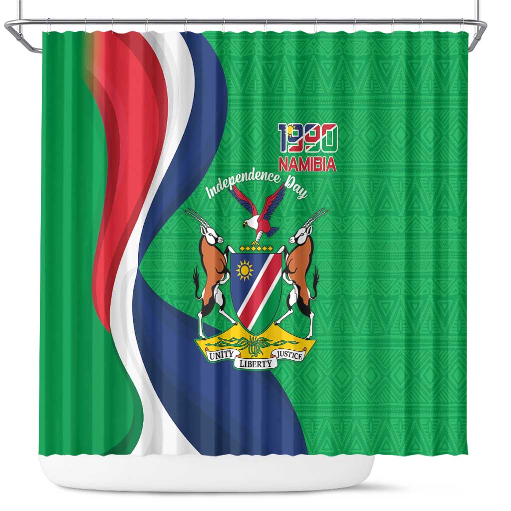 Personalised Namibia Independence Day Shower Curtain Coat Of Arms With African Pattern LT15