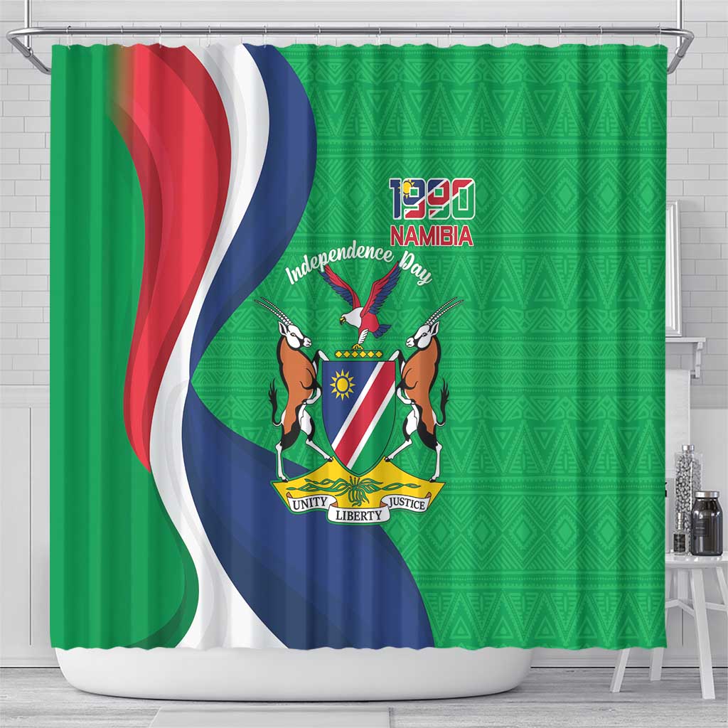 Personalised Namibia Independence Day Shower Curtain Coat Of Arms With African Pattern LT15