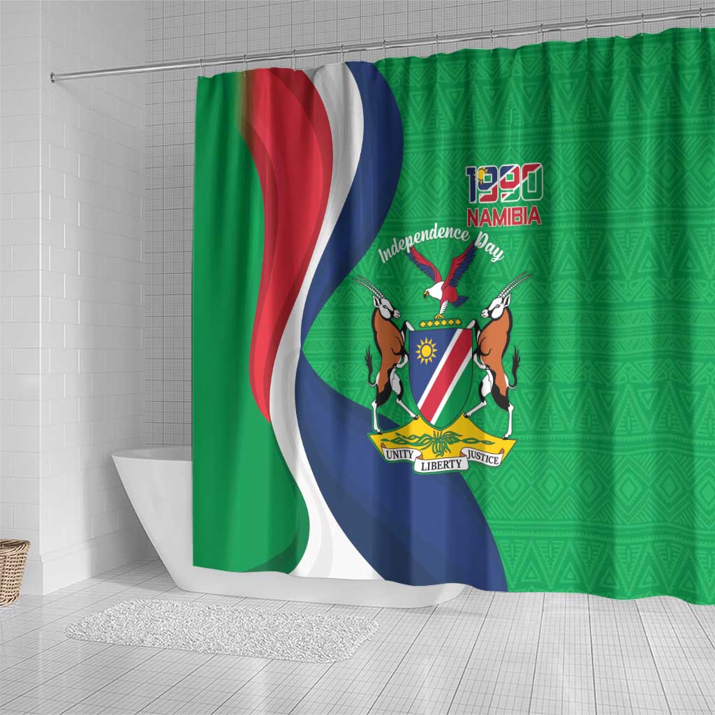 Personalised Namibia Independence Day Shower Curtain Coat Of Arms With African Pattern LT15