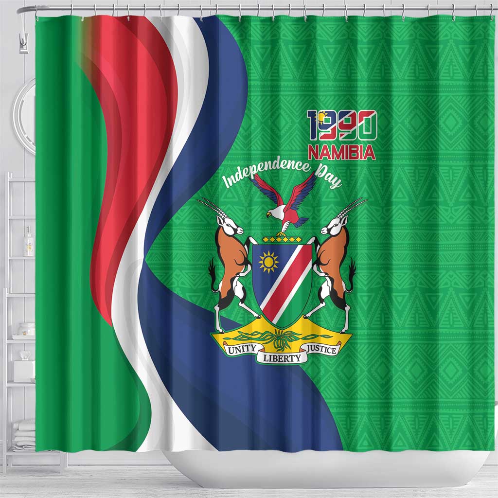Personalised Namibia Independence Day Shower Curtain Coat Of Arms With African Pattern LT15