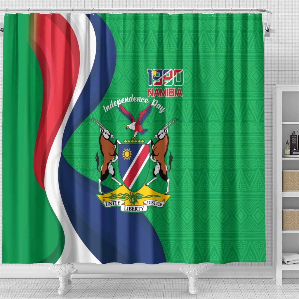 Personalised Namibia Independence Day Shower Curtain Coat Of Arms With African Pattern LT15