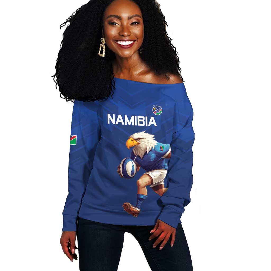 Namibia Rugby Custom Off Shoulder Sweater Eagle Mascot - Sporty Style LT15