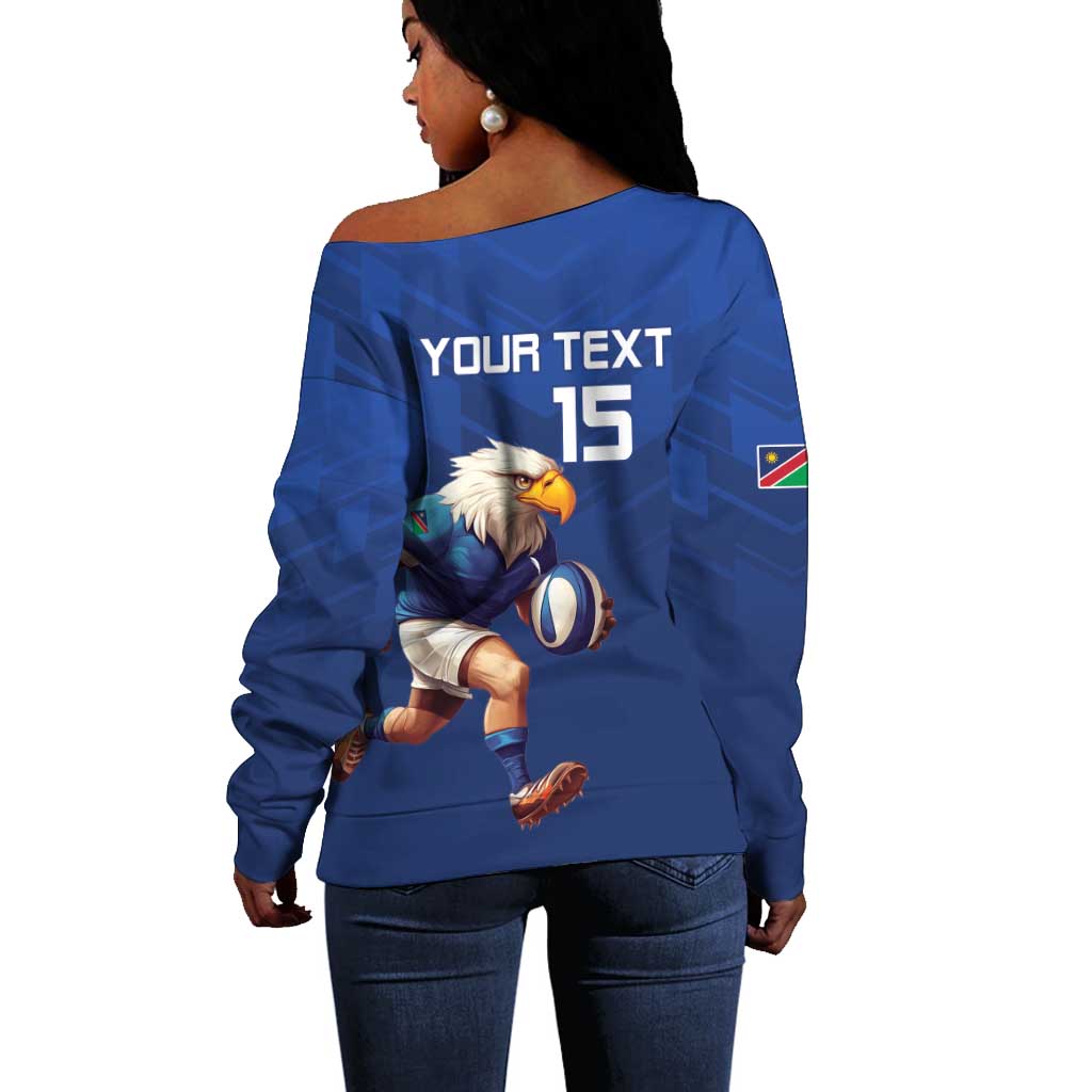 Namibia Rugby Custom Off Shoulder Sweater Eagle Mascot - Sporty Style LT15