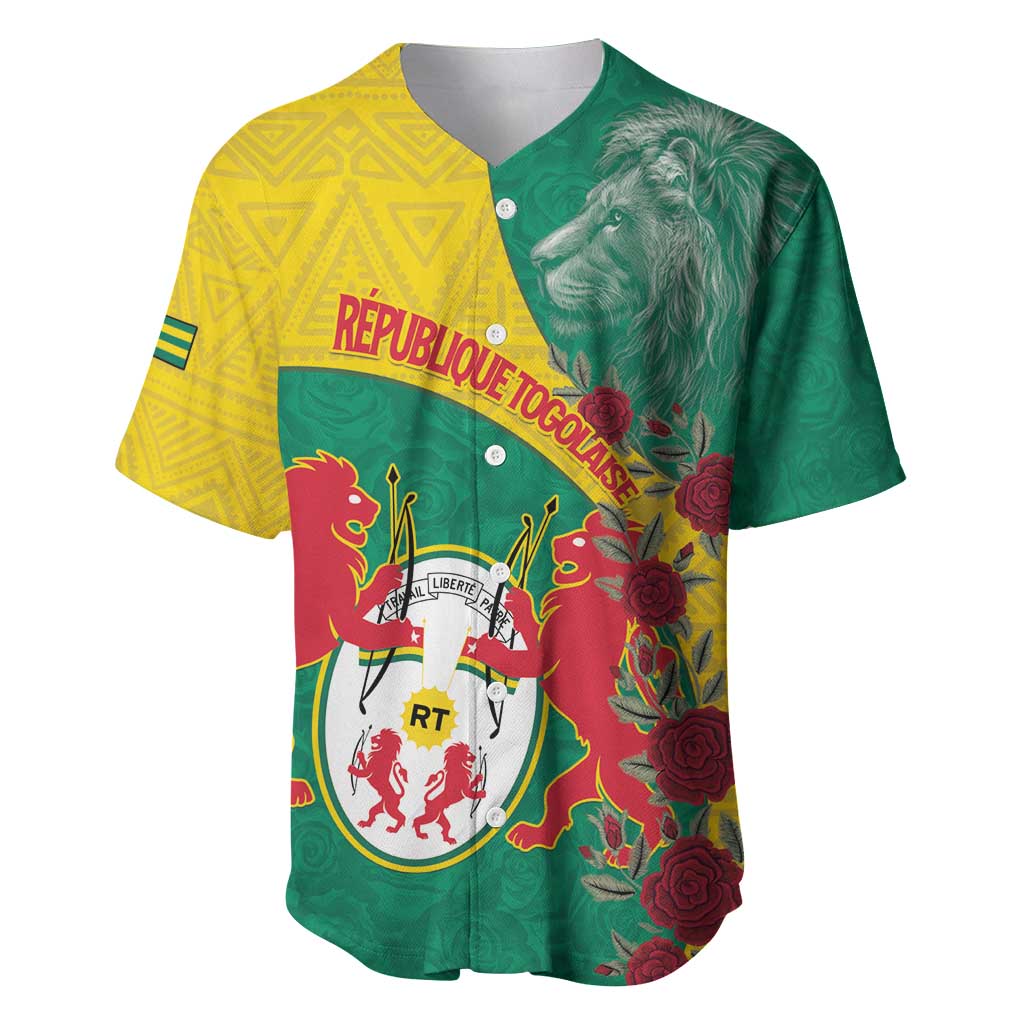 Personalised Togo Baseball Jersey Coat Of Arms - African Mix Rose Pattern LT15