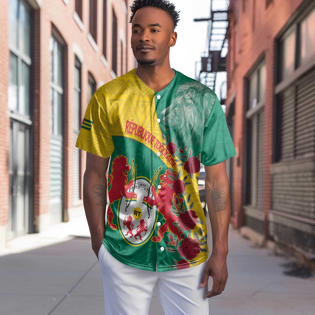 Personalised Togo Baseball Jersey Coat Of Arms - African Mix Rose Pattern LT15