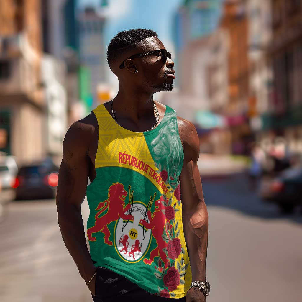 Personalised Togo Men Tank Top Coat Of Arms - African Mix Rose Pattern LT15