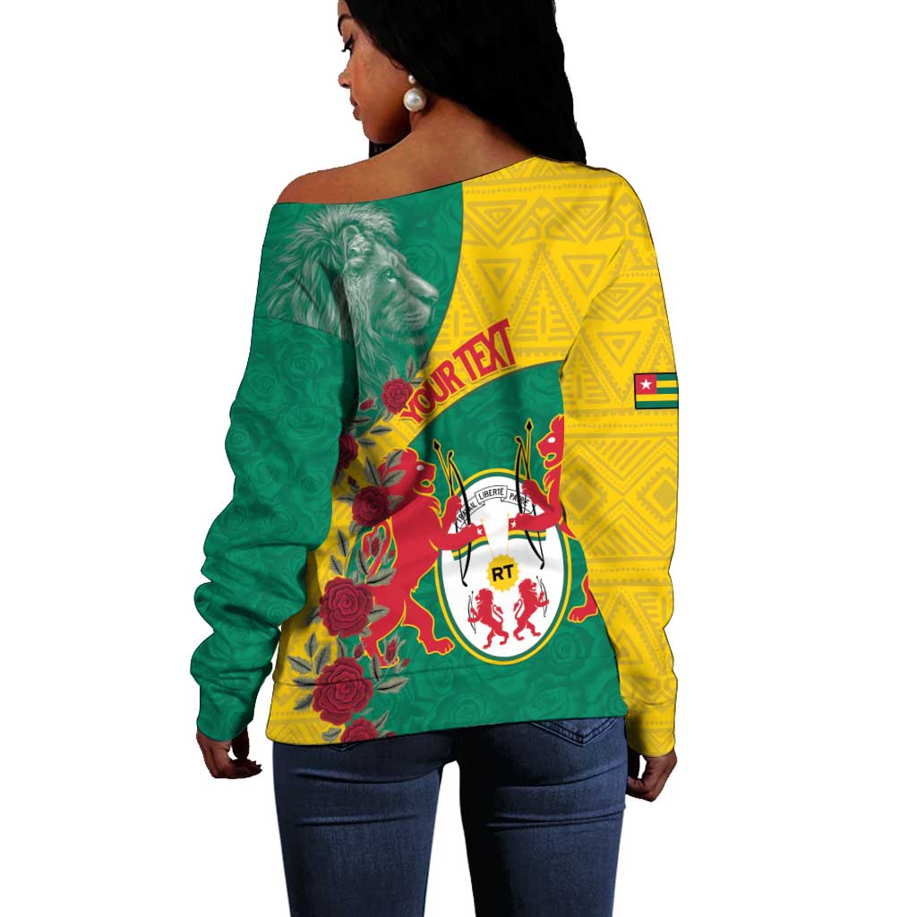 Personalised Togo Off Shoulder Sweater Coat Of Arms - African Mix Rose Pattern LT15