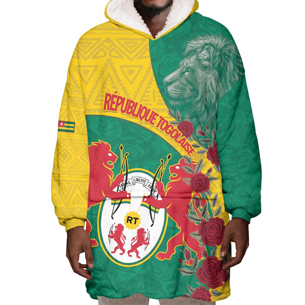 Personalised Togo Wearable Blanket Hoodie Coat Of Arms - African Mix Rose Pattern LT15