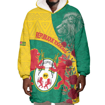 Personalised Togo Wearable Blanket Hoodie Coat Of Arms - African Mix Rose Pattern LT15