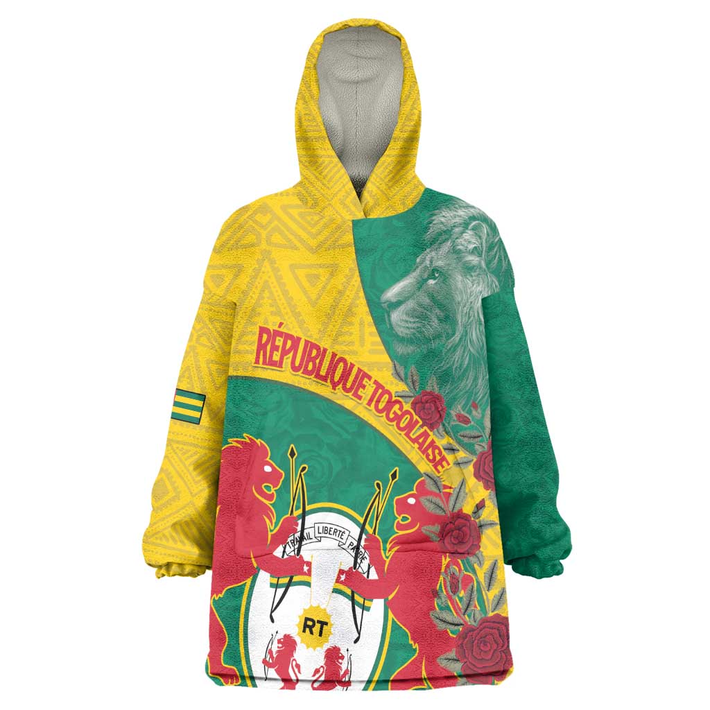 Personalised Togo Wearable Blanket Hoodie Coat Of Arms - African Mix Rose Pattern LT15