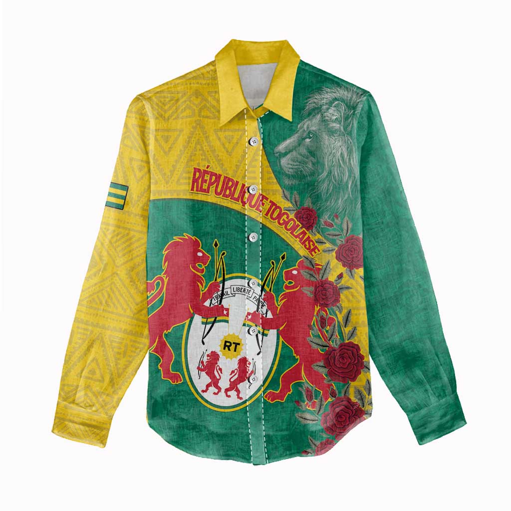 Personalised Togo Women Casual Shirt Coat Of Arms - African Mix Rose Pattern LT15