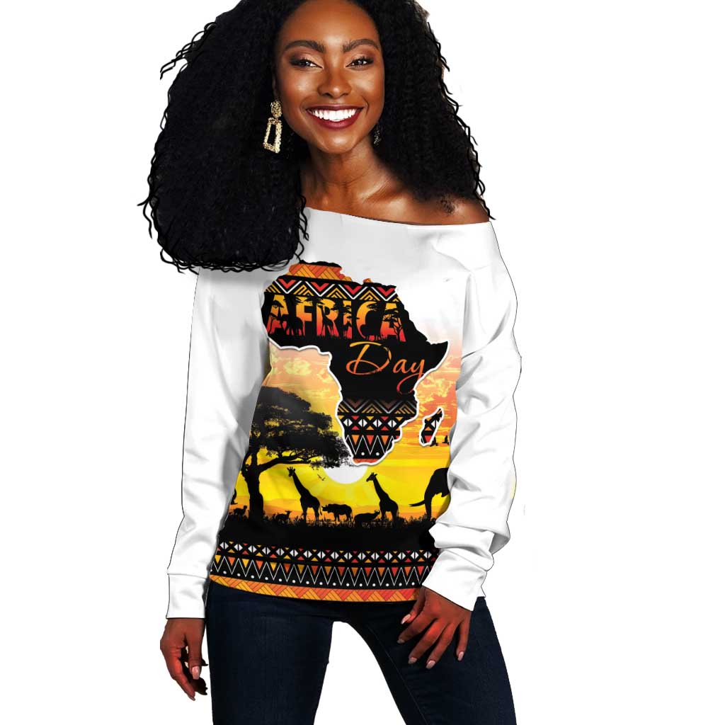 Africa Day Off Shoulder Sweater Safari With Map - African Pattern LT15