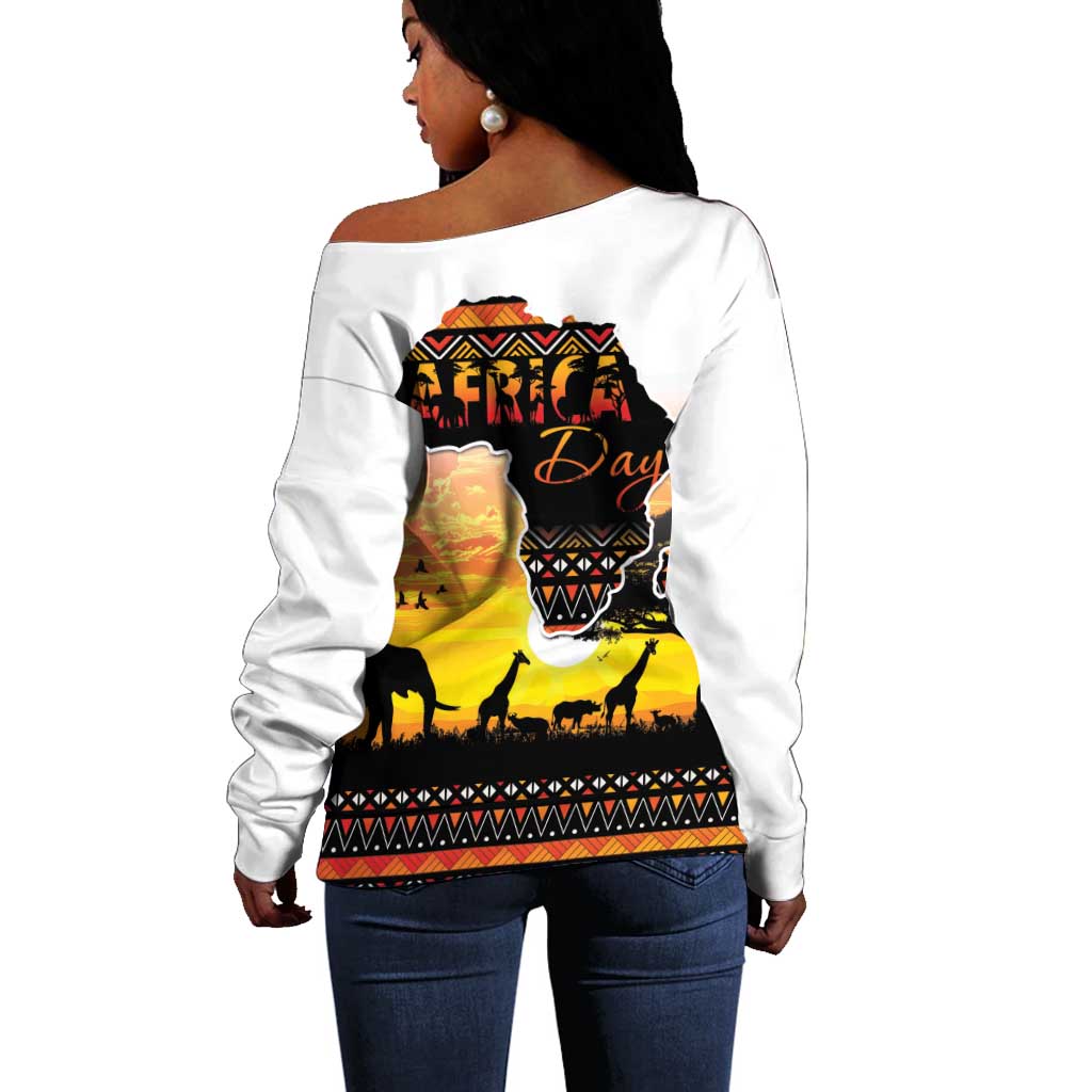 Africa Day Off Shoulder Sweater Safari With Map - African Pattern LT15