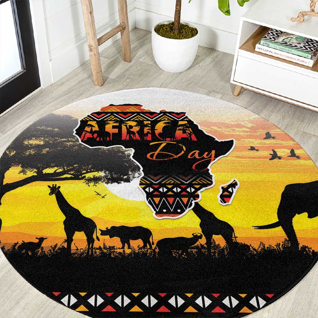 Africa Day Round Carpet Safari With Map - African Pattern LT15