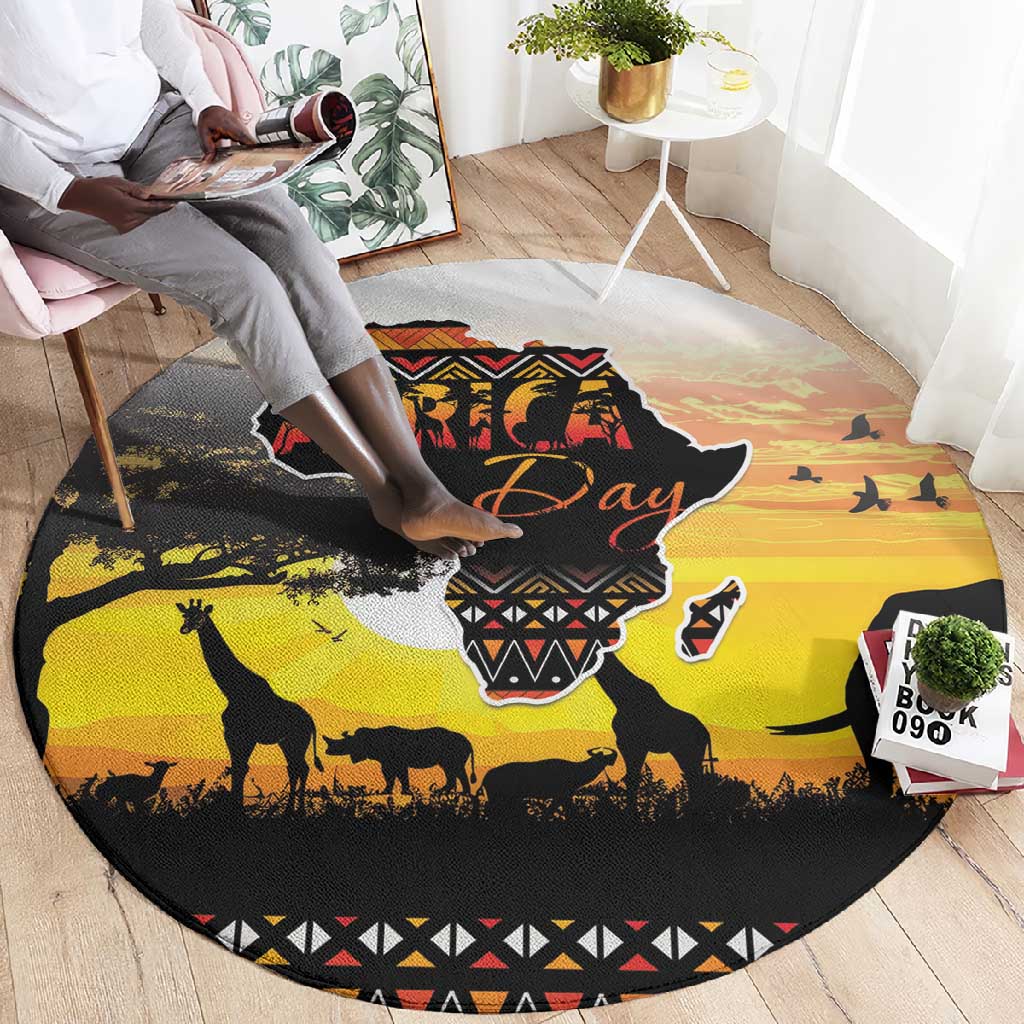Africa Day Round Carpet Safari With Map - African Pattern LT15