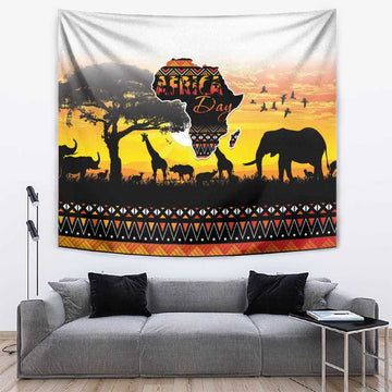 Africa Day Tapestry Safari With Map - African Pattern LT15