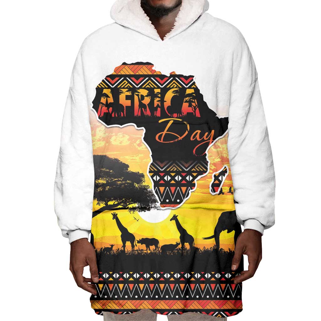 Africa Day Wearable Blanket Hoodie Safari With Map - African Pattern LT15