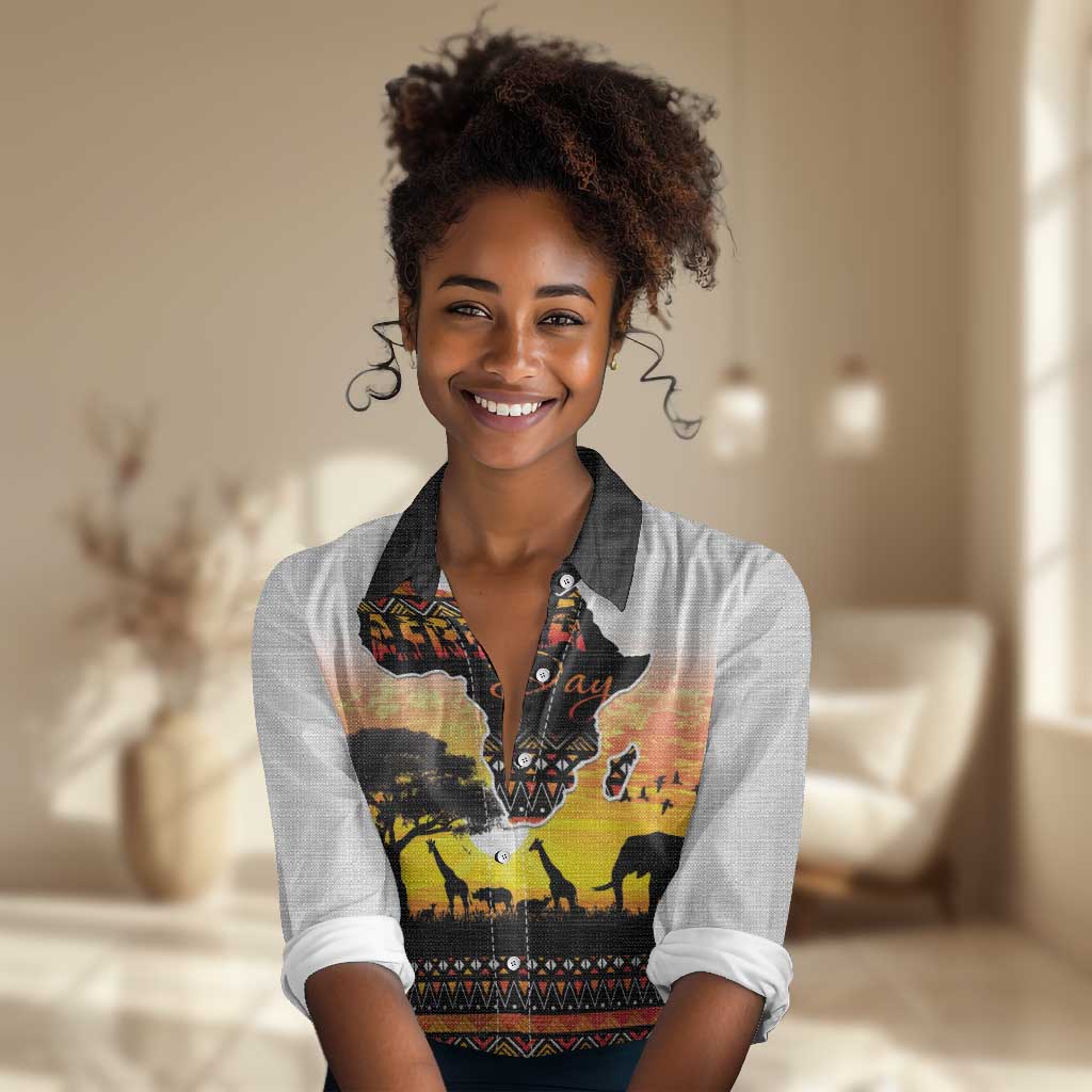 Africa Day Women Casual Shirt Safari With Map - African Pattern LT15