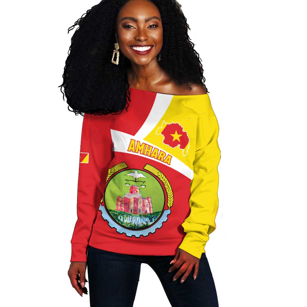 Personalized Amhara Region Off Shoulder Sweater Coat Of Arms With Amhara Map LT15