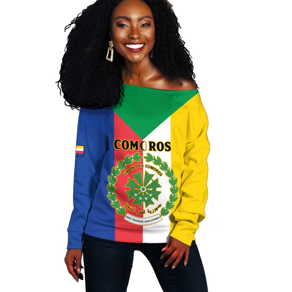 Comoros Coat Of Arms Flag Style Off Shoulder Sweater LT15