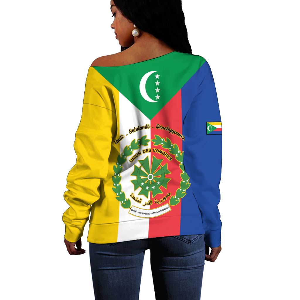Comoros Coat Of Arms Flag Style Off Shoulder Sweater LT15