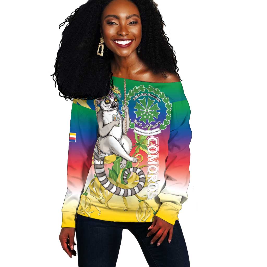 Comoros Off Shoulder Sweater Mongoose Lemur With Ylang Ylang LT15