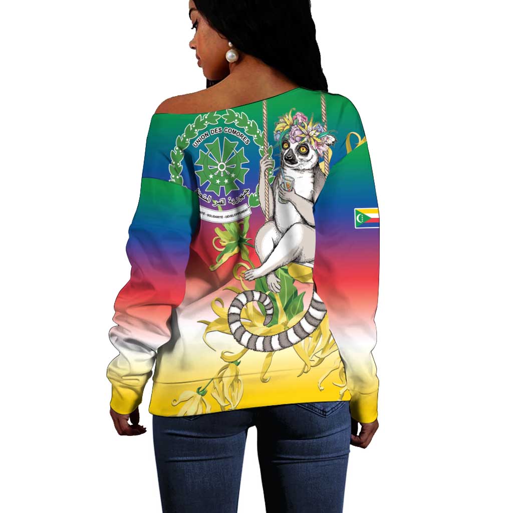 Comoros Off Shoulder Sweater Mongoose Lemur With Ylang Ylang LT15