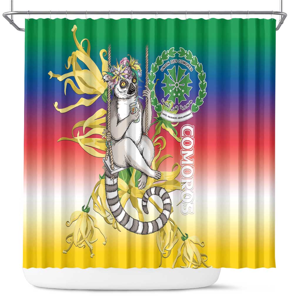 Comoros Mongoose Lemur Shower Curtain Coat Of Arms With Ylang Ylang LT15
