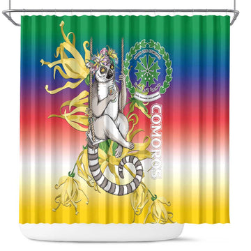 Comoros Mongoose Lemur Shower Curtain Coat Of Arms With Ylang Ylang LT15