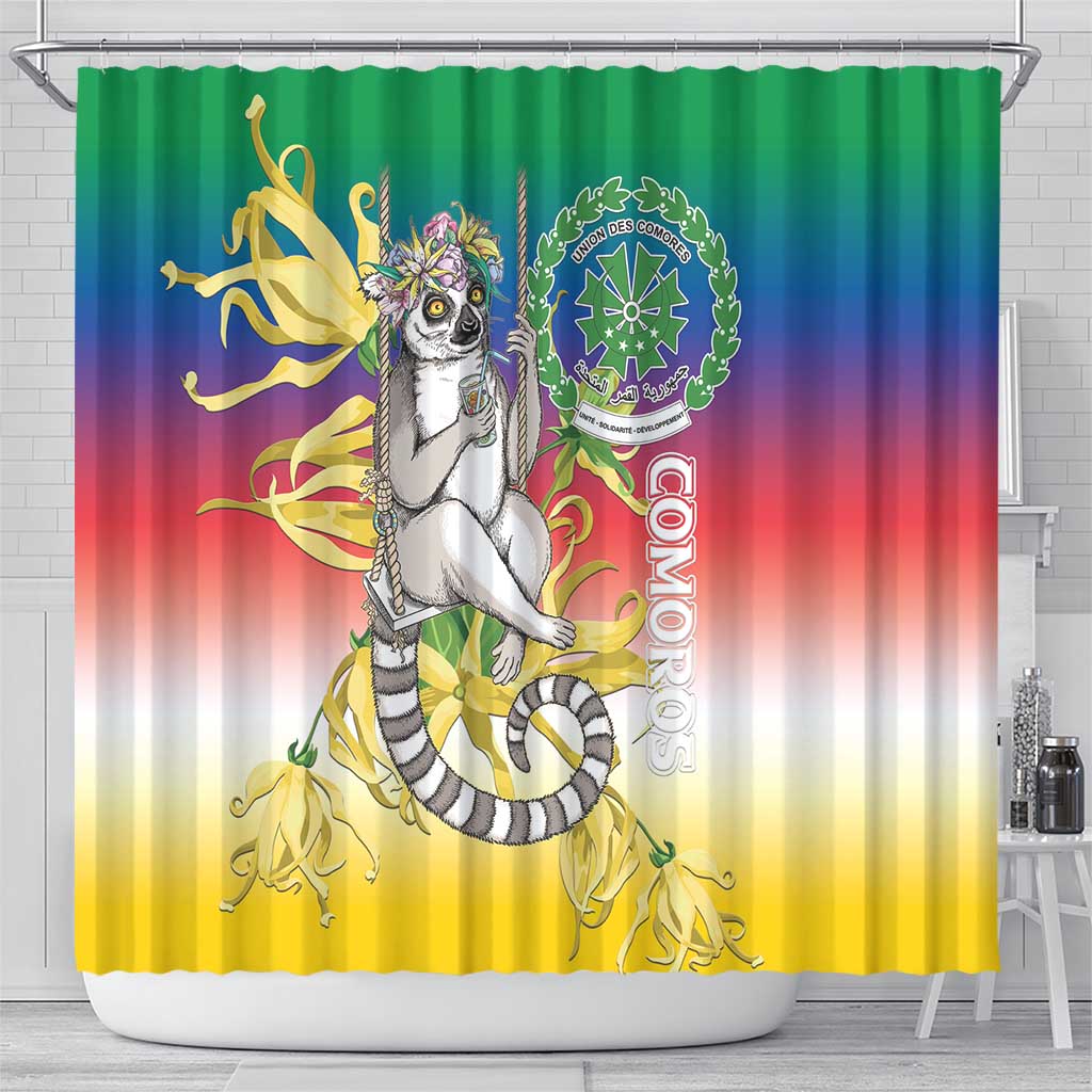 Comoros Mongoose Lemur Shower Curtain Coat Of Arms With Ylang Ylang LT15