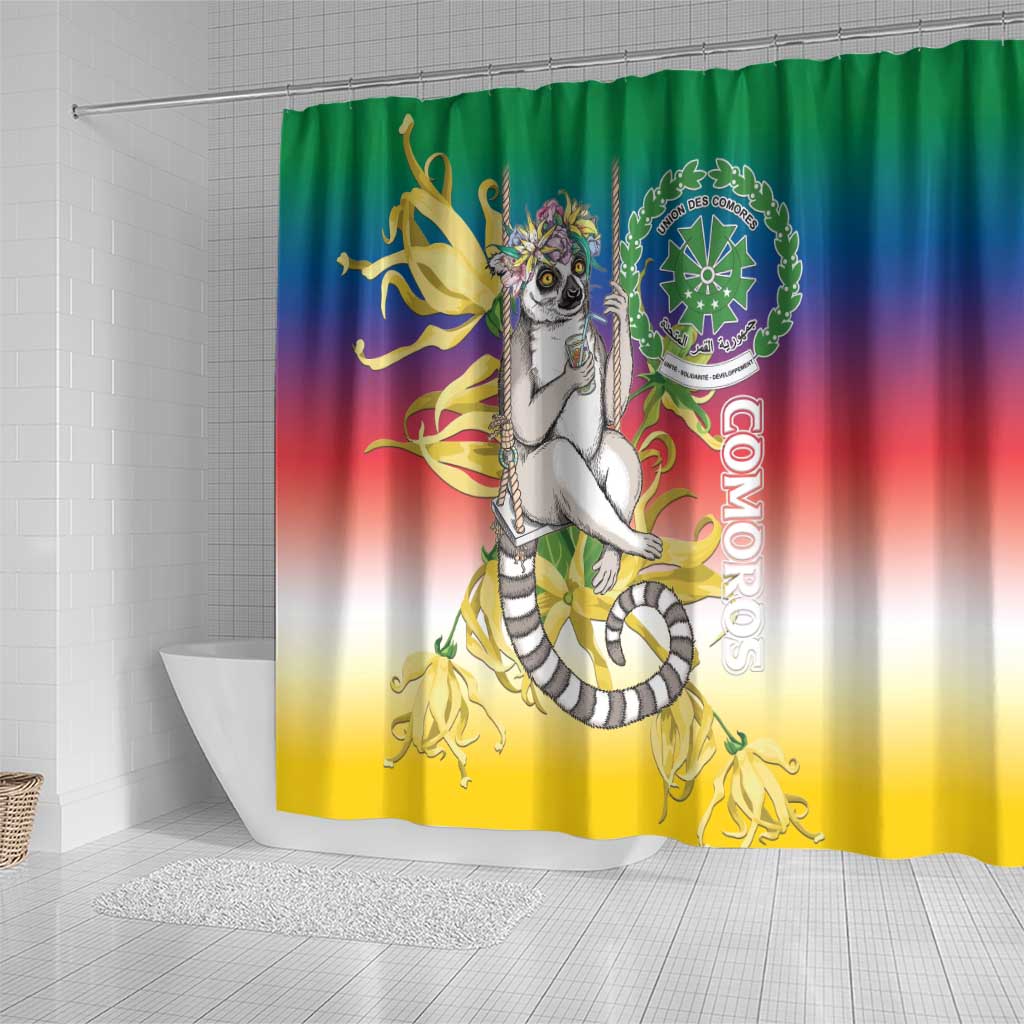 Comoros Mongoose Lemur Shower Curtain Coat Of Arms With Ylang Ylang LT15