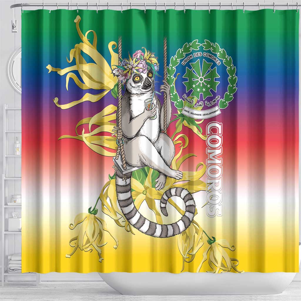 Comoros Mongoose Lemur Shower Curtain Coat Of Arms With Ylang Ylang LT15