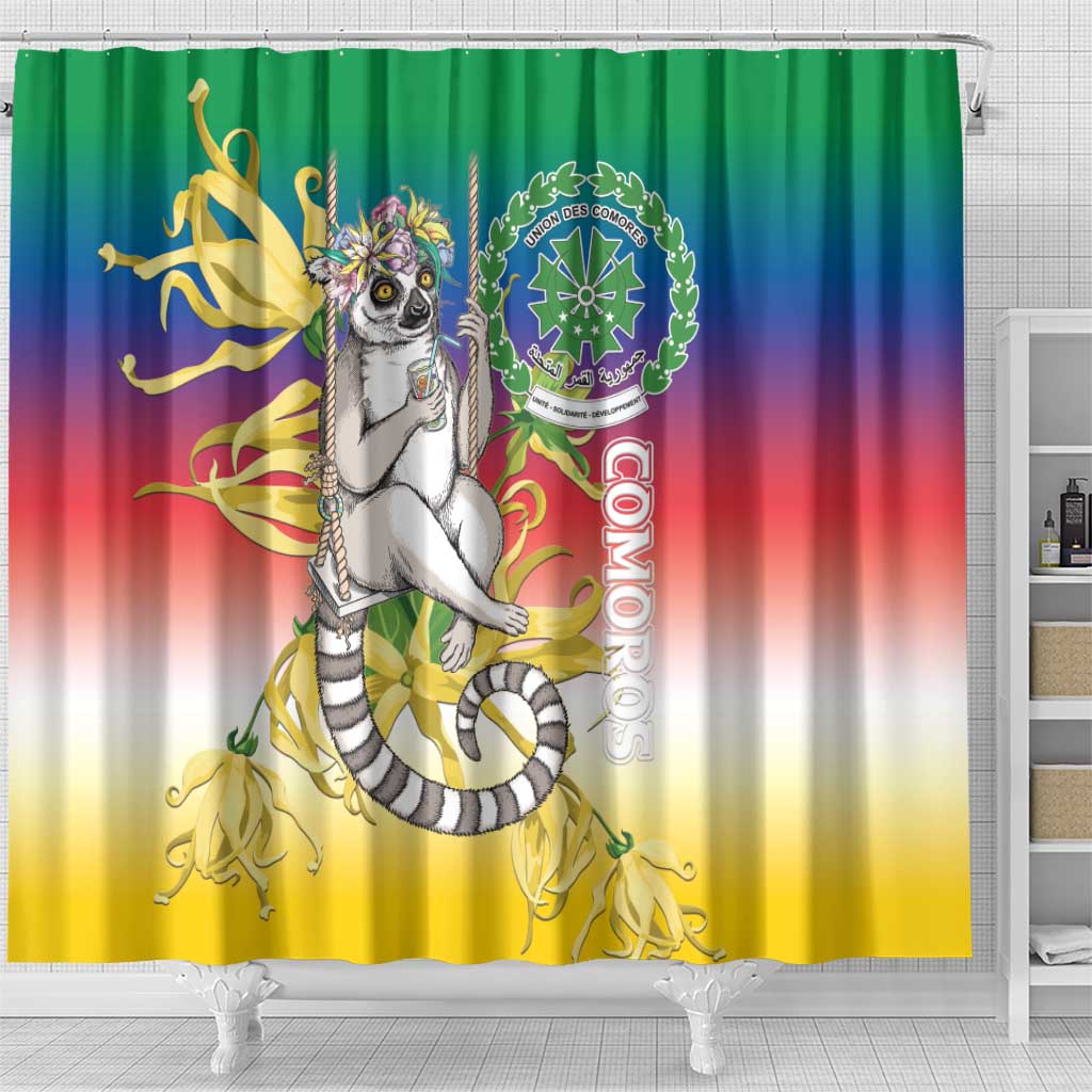 Comoros Mongoose Lemur Shower Curtain Coat Of Arms With Ylang Ylang LT15