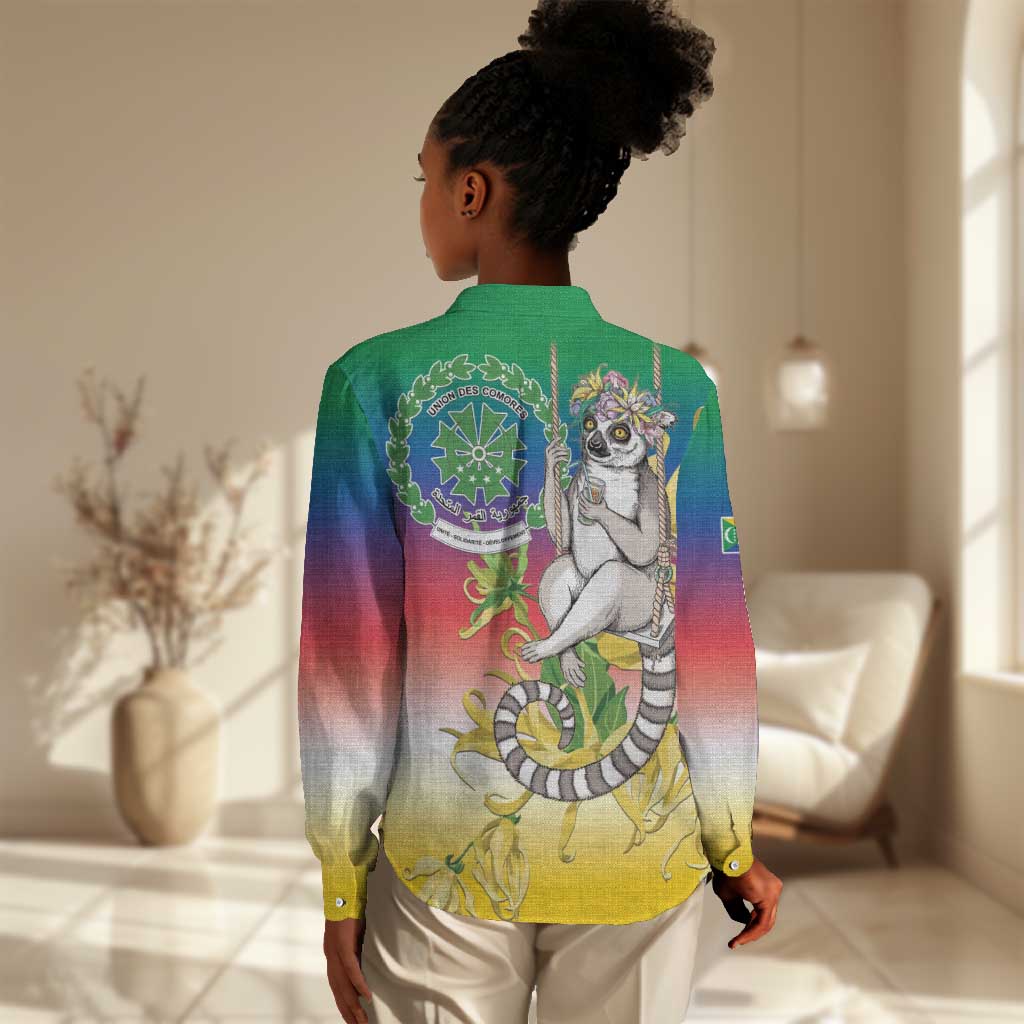 Comoros Women Casual Shirt Mongoose Lemur With Ylang Ylang LT15