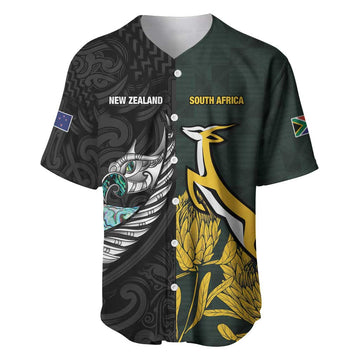 New Zealand vs South Africa Rugby Custom Baseball Jersey Maori - African Pattern LT15