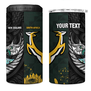 New Zealand vs South Africa Rugby Custom 4 in 1 Can Cooler Tumbler Maori - African Pattern LT15